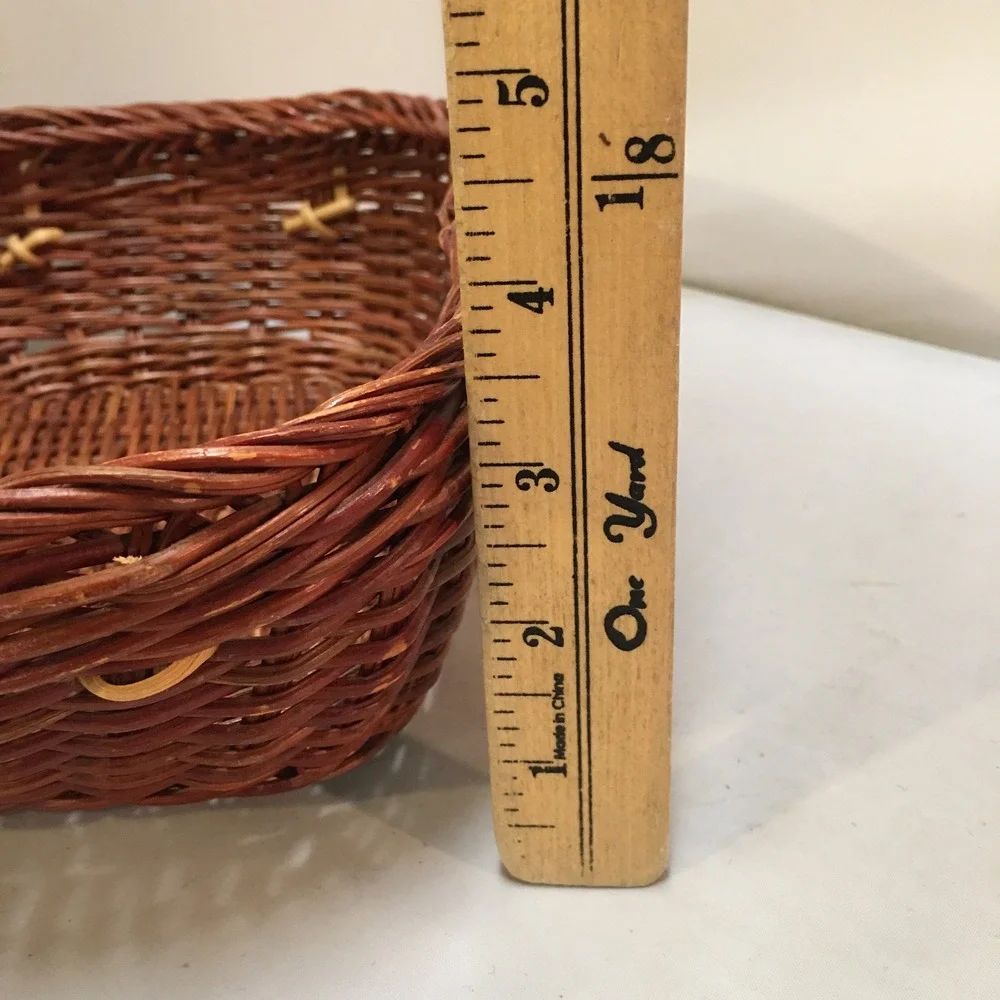Wicker Storage Basket Home Decor OS Brown Rectangular Woven Tray Cottagecore